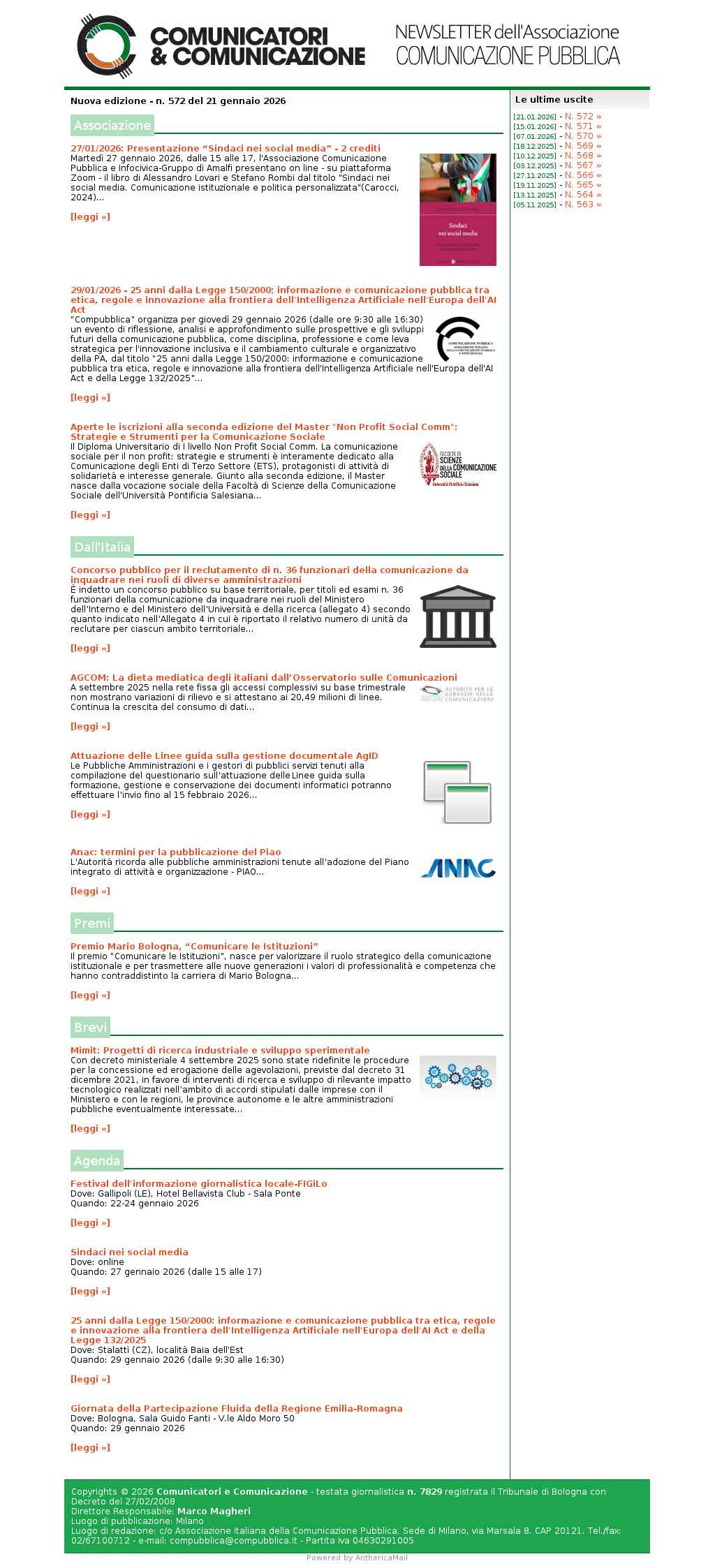 Comunicatori e Comunicazione n� 572 - 21 gennaio 2026