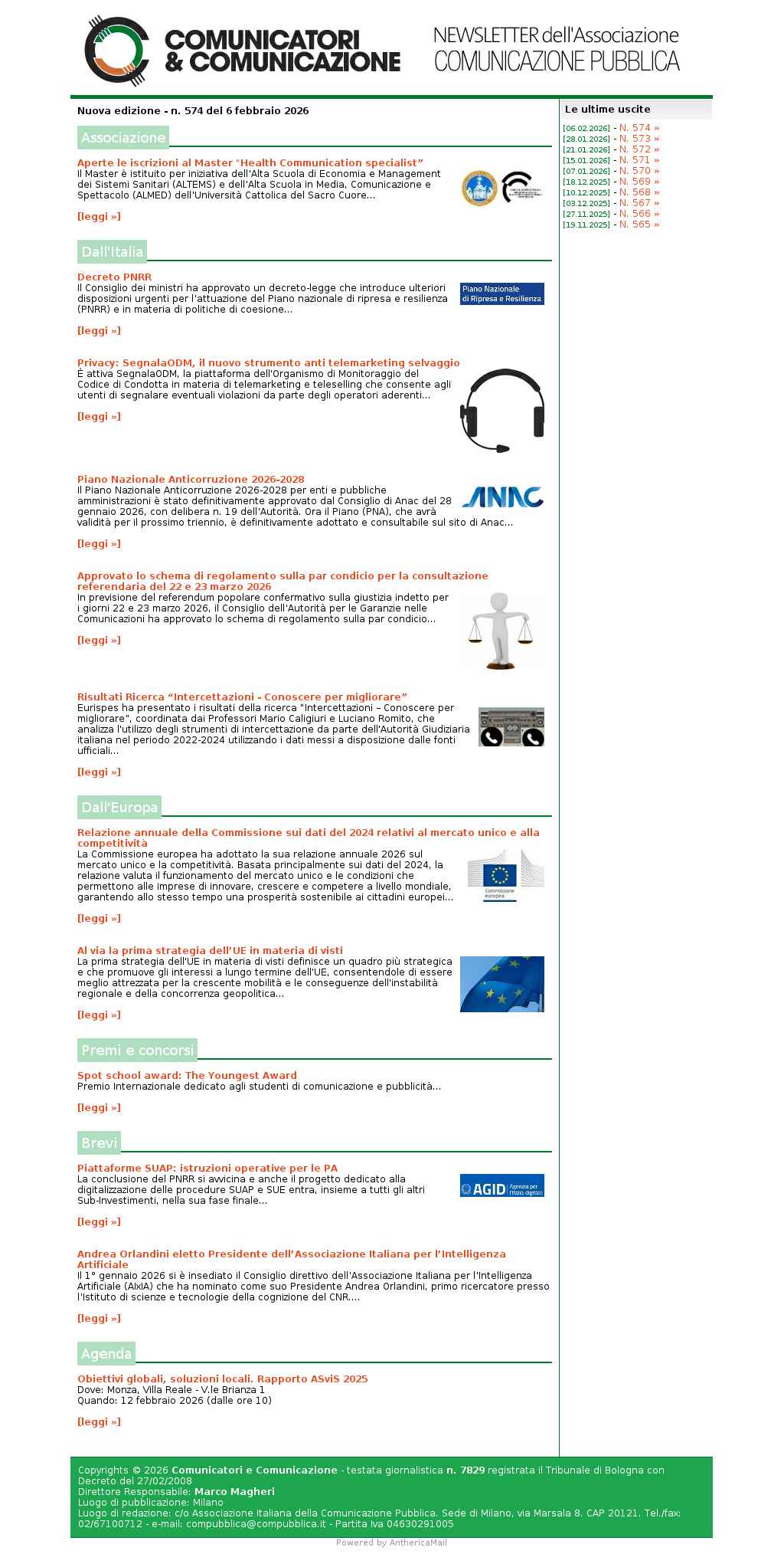 Comunicatori e Comunicazione n� 574 - 6 febbraio 2026
