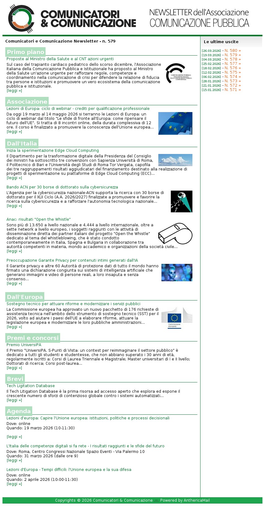Comunicatori e Comunicazione n� 579 - 19 marzo 2026