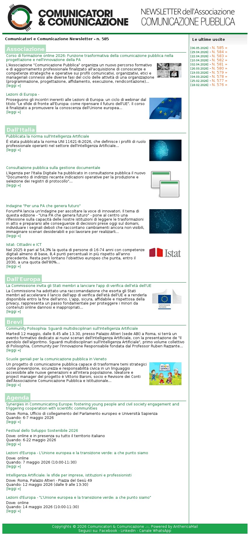 Comunicatori e Comunicazione n� 585 - 6 maggio 2026