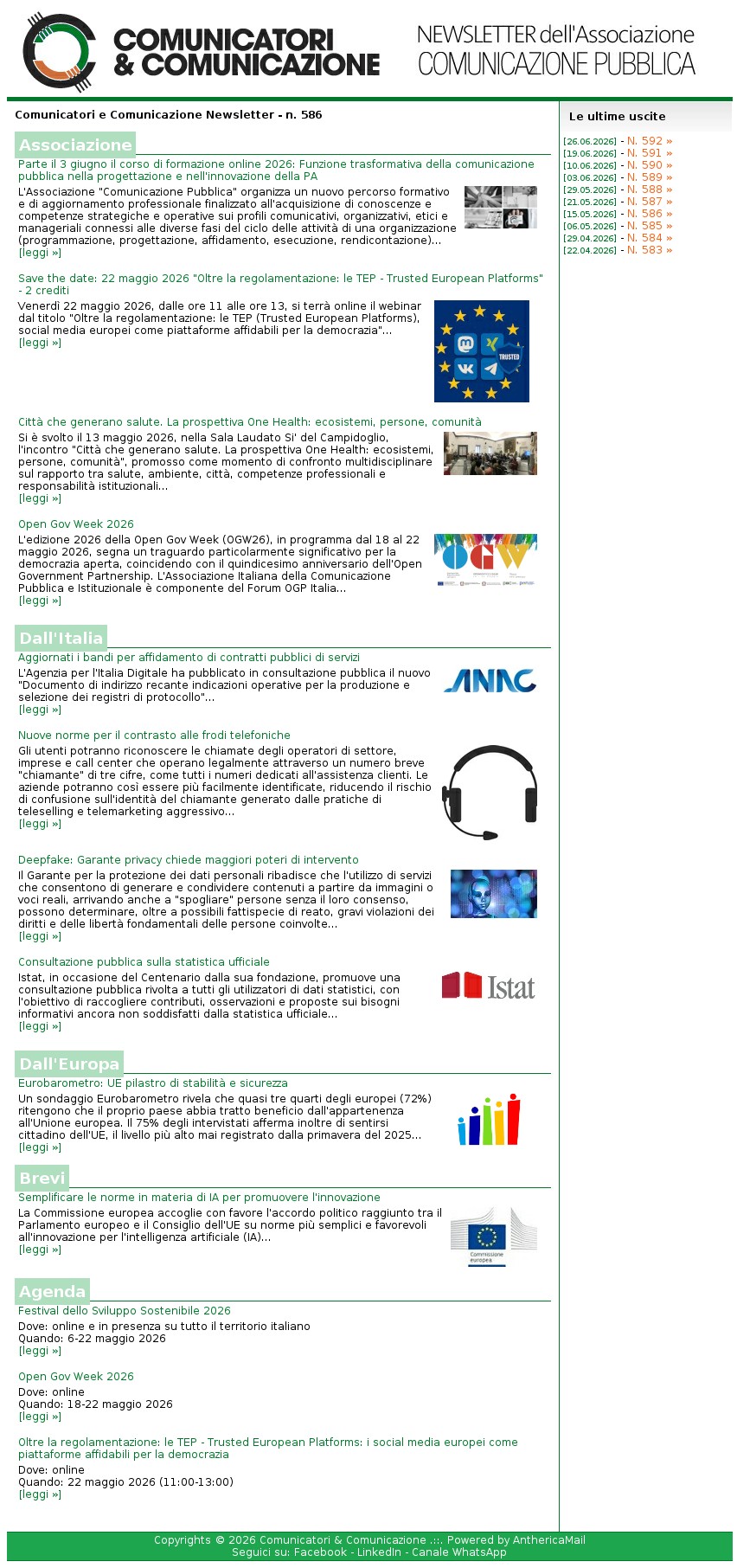 Comunicatori e Comunicazione n� 586 - 15 maggio 2026