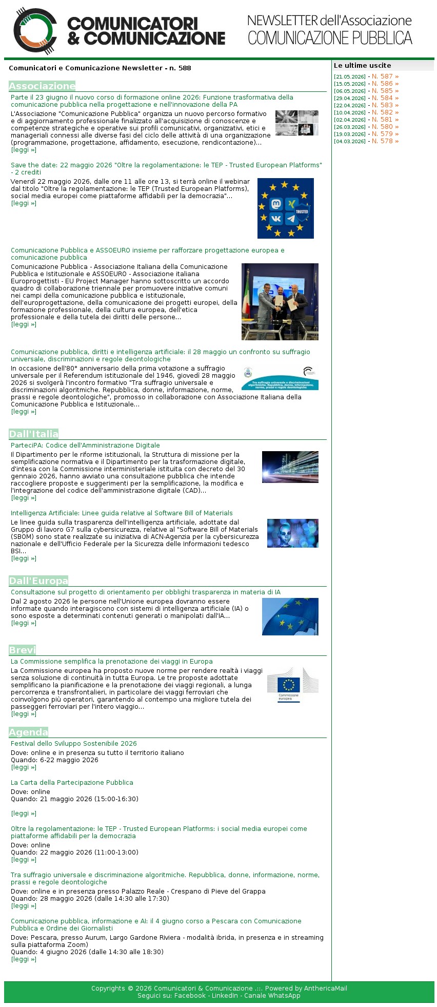 Comunicatori e Comunicazione n� 588 - 29 maggio 2026